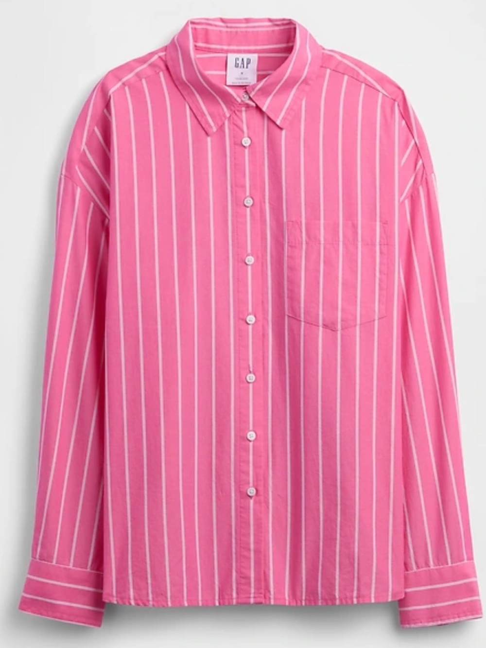 GAP Oversized Pink Striped Button Up Poplin Shirt - Picture 2 of 8